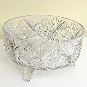 Bowl Antique American Brilliant Cut Glass Footed Hobstar Fan Centerpiece Salad